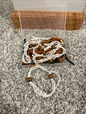 Handmade White and Brown Beaded Braided Bracelet - Unbranded